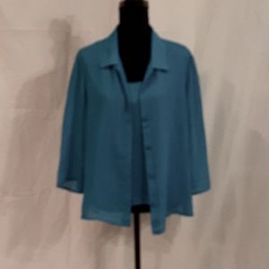 Shell & sheer blouse set aqua L